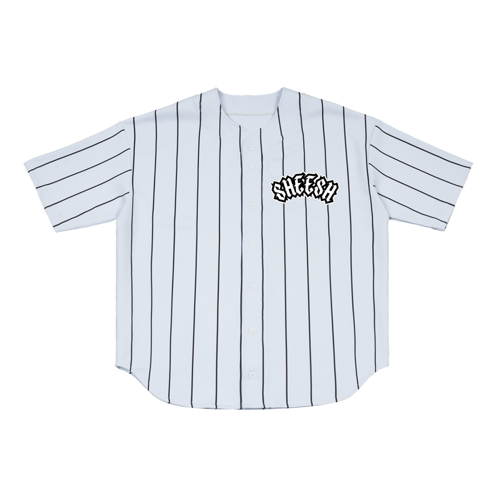 SHEESH Super Logo Pinstripe Baseball Jersey