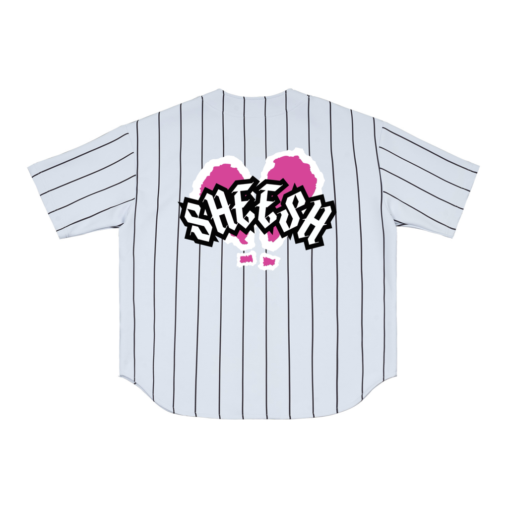 SHEESH WMNS Super Logo Pinstripe Baseball Jersey